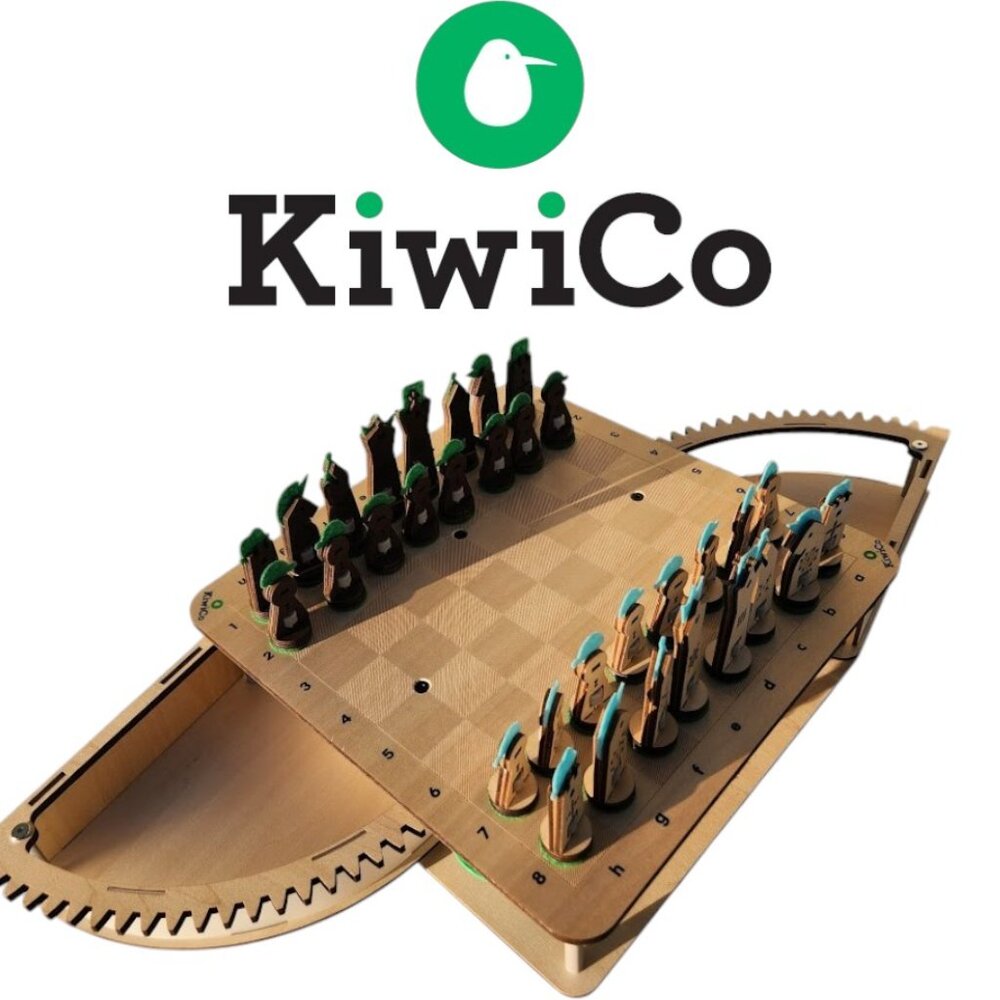 Assembled KiwiCo Chess Set Wooden Game Board and Pieces with Hidden Storage